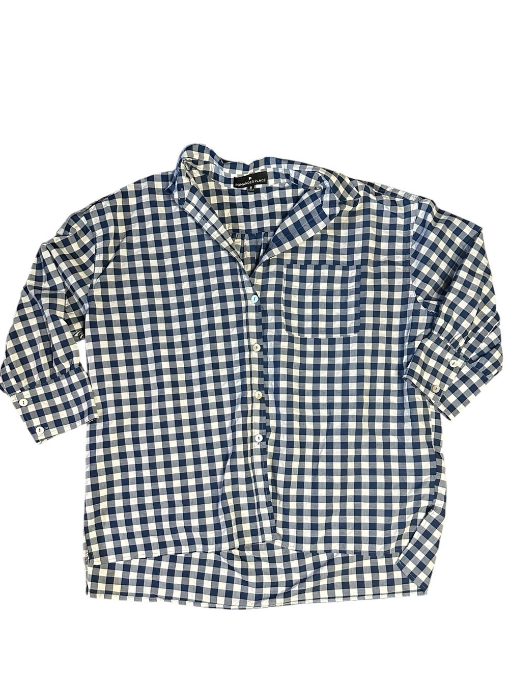 Pomander Place Checked Button-Front Shirt - Navy & White - M